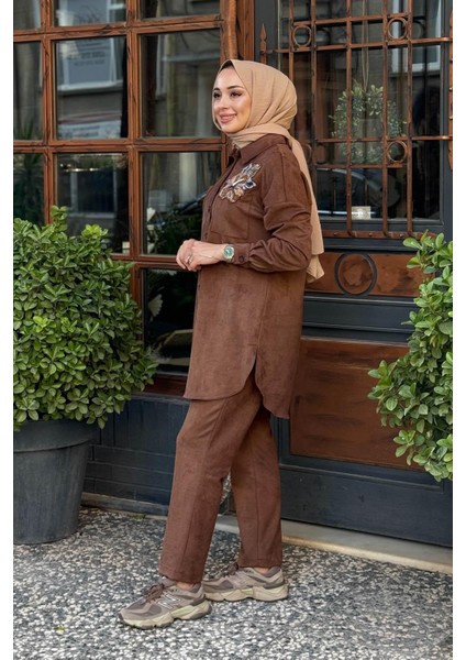 Nakış Aplikeli Süet Ikili Takım KA-A25-16041 Mocha fiyatları