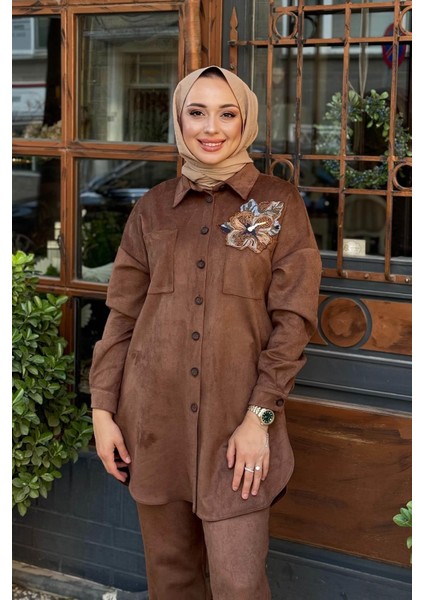 Nakış Aplikeli Süet Ikili Takım KA-A25-16041 Mocha modelleri