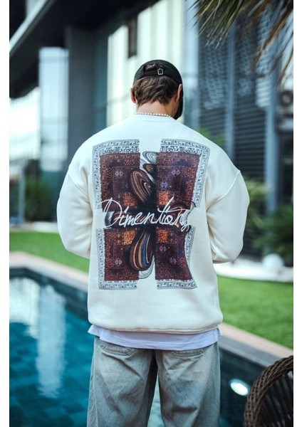 Uzun Kol Bisiklet Yaka Ön ve Arka Baskılı Sweatshirt - Beyaz fiyatları