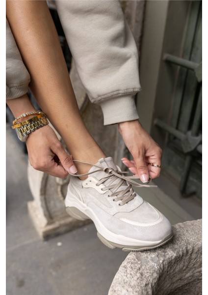 Olivia Kadin Siyah Gercek Deri Suet Garnılı Sneaker