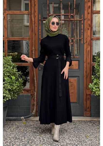 Triko Elbise 2503-10009 Siyah