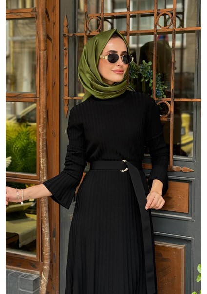 Triko Elbise 2503-10009 Siyah modelleri