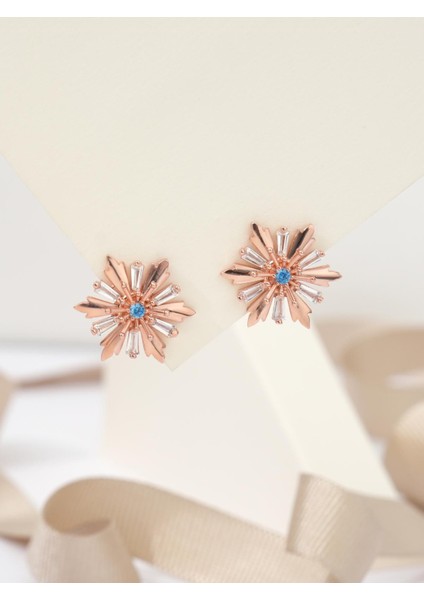 925 Ayar Rose Kaplama Baget Taşlı Kar Tanesi Gümüş Küpe fiyatları