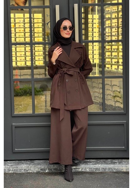 Nurcan Çetin Pantolonlu Takım 25573 Kahve