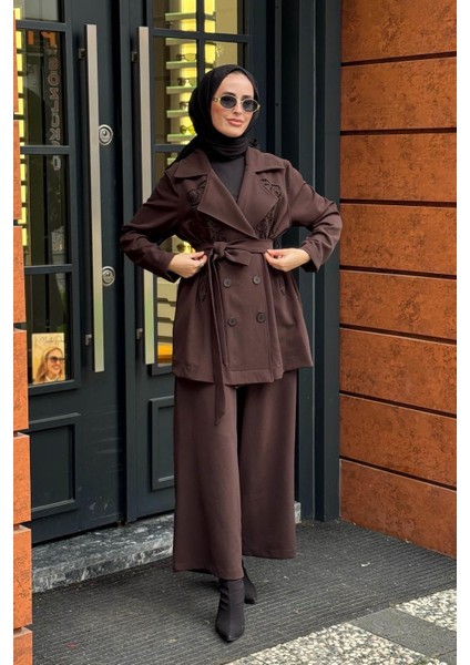 Nurcan Çetin Pantolonlu Takım 25573 Kahve fırsatları