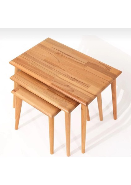 Kayın Ahşap Üçlü Dikdörtgen Zigon Sehpa
