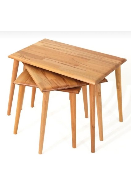 Kayın Ahşap Üçlü Dikdörtgen Zigon Sehpa fiyatları