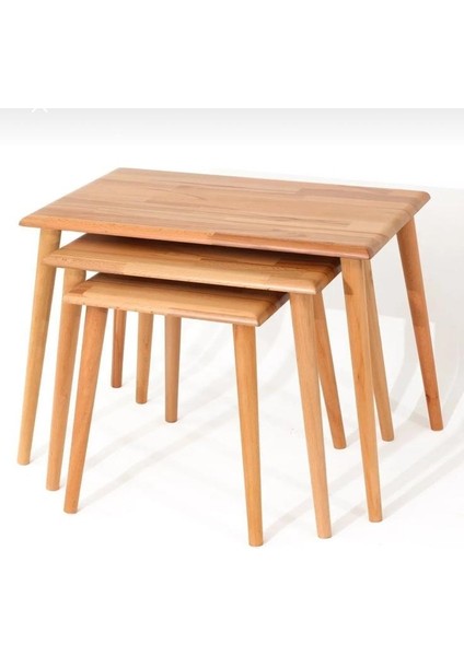 Kayın Ahşap Üçlü Dikdörtgen Zigon Sehpa modelleri