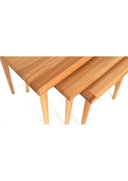 Kayın Ahşap Üçlü Dikdörtgen Zigon Sehpa