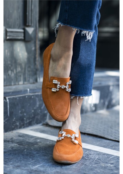 Talya Kadın Sax Mavi Gercek Suet Taş Detay Babet fırsatları