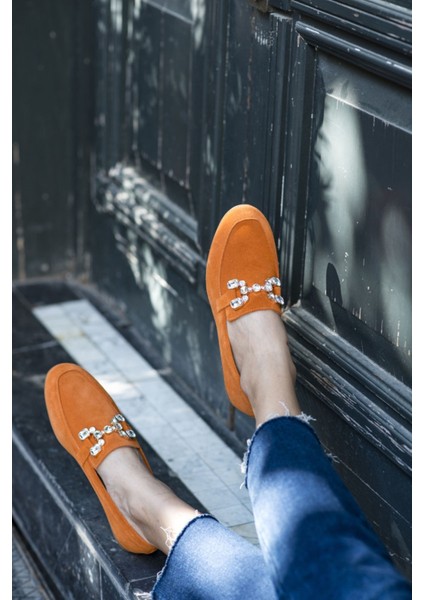 Talya Kadın Sax Mavi Gercek Suet Taş Detay Babet indirimleri