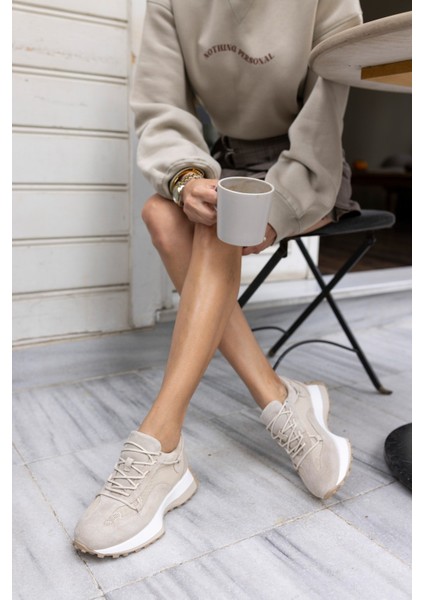 Hailey Kadın Bej Gercek Deri Gercek Suet Sneaker