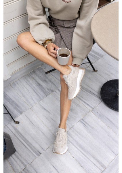 Hailey Kadın Bej Gercek Deri Gercek Suet Sneaker modelleri