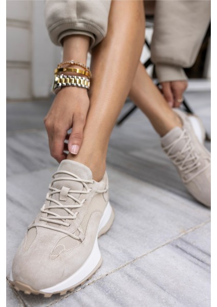 Hailey Kadın Bej Gercek Deri Gercek Suet Sneaker