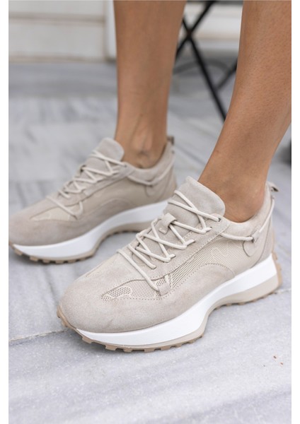 Hailey Kadın Bej Gercek Deri Gercek Suet Sneaker