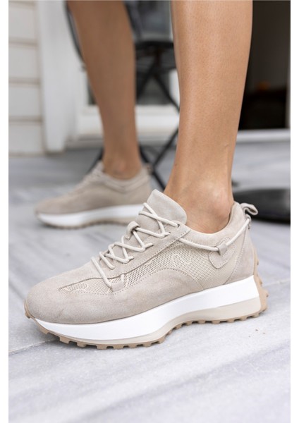 Hailey Kadın Bej Gercek Deri Gercek Suet Sneaker