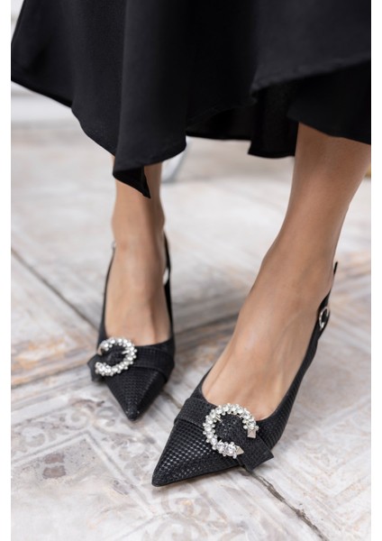 Shıne Kadın Gumus Kaz Ayagı Desen Topuklu Ayakkabi