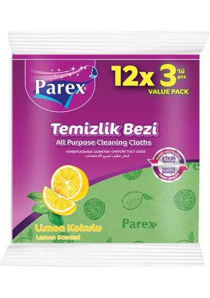 Limon Kokulu 3'lü Temizlik Bezi Onikili Paket