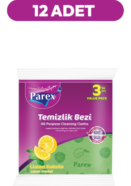 Limon Kokulu 3'lü Temizlik Bezi Onikili Paket fiyatları