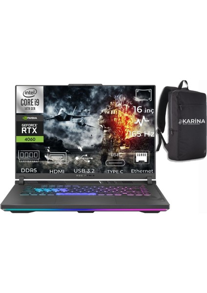 Rog Strix G16 I9-14900HX G614JVR-N3243-74 48GB 512GB+512GB RTX4060 8gb W11PRO 16" Wuxga Gaming Laptop