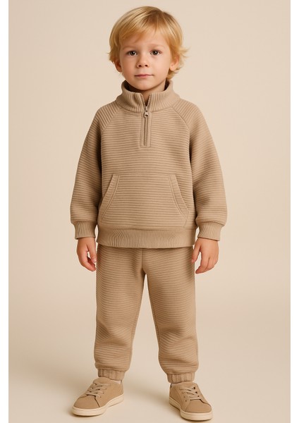 Erkek Çocuk Dik Yaka Fermuarlı Alt-Üst Takım Kahverengi fiyatları