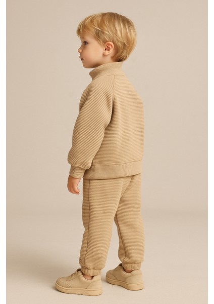 Erkek Çocuk Dik Yaka Fermuarlı Alt-Üst Takım Kahverengi modelleri