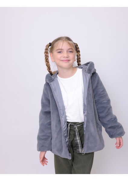 Melısa Çocuk Mont Kapüşonlu Rabbit Peluş Çocuk Mont