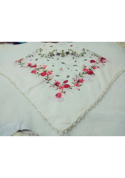 El Emeği Kenarı Inci Kum Boncuklu Yazma Tülbent Yemeni Çeyizlik Hediyelik 100X100CM