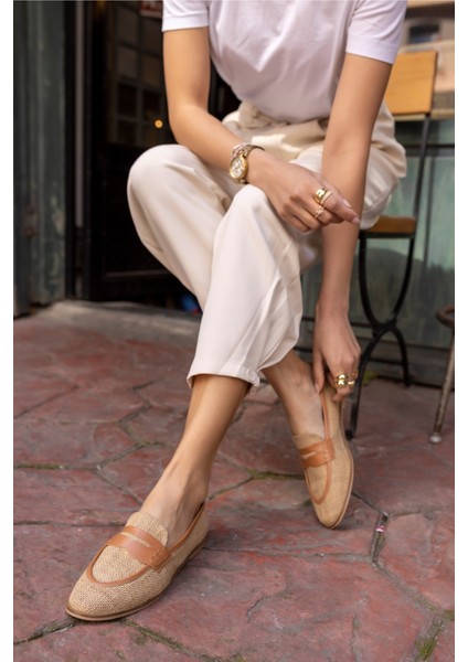 Porto Kadin Nude Keten Detay Babet