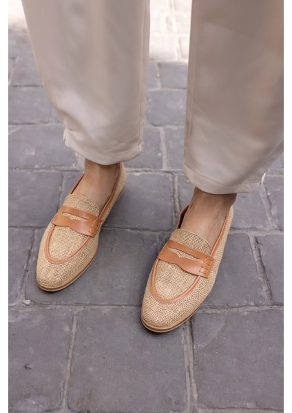 Porto Kadin Nude Keten Detay Babet