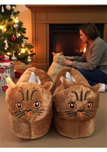 Kadın Kız Çocuk Yumuşak Soft Hayvanlı Kedi Figürlü Panduf Ev Ayakkabısı