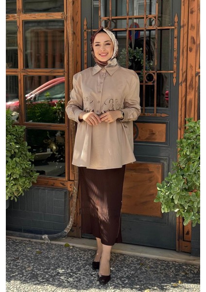 Nakış Deteylı Tunik 2502-3018 Bej