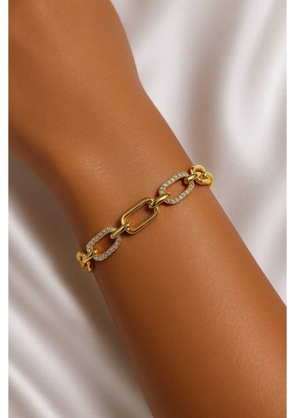 14K Altın Kaplama Kuyumcu Model Taşlı Gold Bileklik