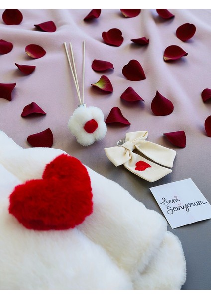 Sıcak Su Torbası Kırmızı Kalpli, Çilek Oda Kokusu, Nakışlı Anahtarlık, Seni Seviyorum Kart Hediye Seti modelleri