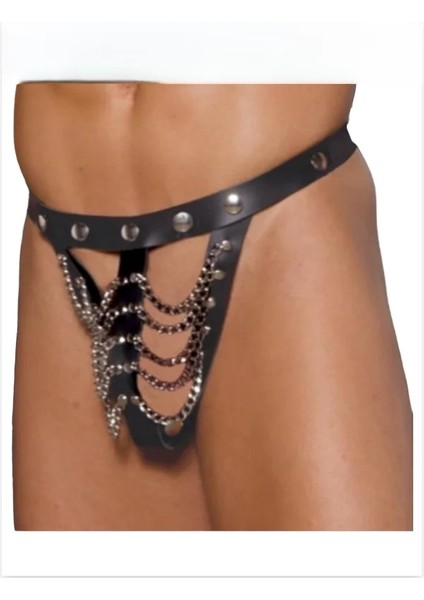 Fantezi Deri Zincirli Erkek Tanga Iç Çamaşırı