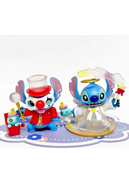Stitch Premium Seri Büyük Boy Figür 11 cm Aksesuarlı Parçalar Palyaço ve Melek Kostümlü 2'li Set