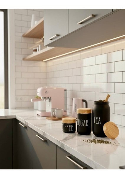 3’lü Siyah & Beyaz Cam Kavanoz Seti - Ahşap Desen Kapaklı – Çay, Kahve, Şeker ve Baharat Saklama Kabı 330 cc - 660 cc - 1000 cc fiyatları