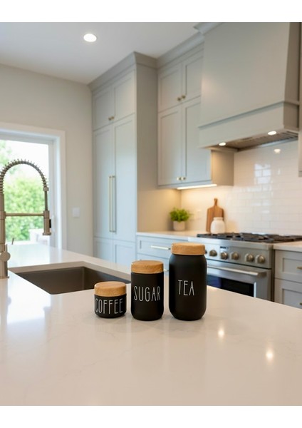 3’lü Siyah & Beyaz Cam Kavanoz Seti - Ahşap Desen Kapaklı – Çay, Kahve, Şeker ve Baharat Saklama Kabı 330 cc - 660 cc - 1000 cc modelleri