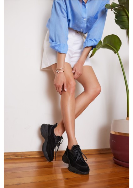 Olivia Kadin Siyah Gercek Deri Suet Garnılı Sneaker fırsatları