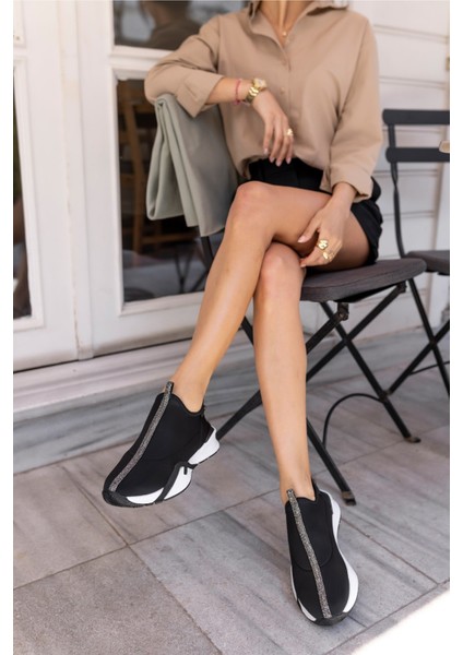 Bareto Kadın Siyah Dalgıc Kumaş Sneaker