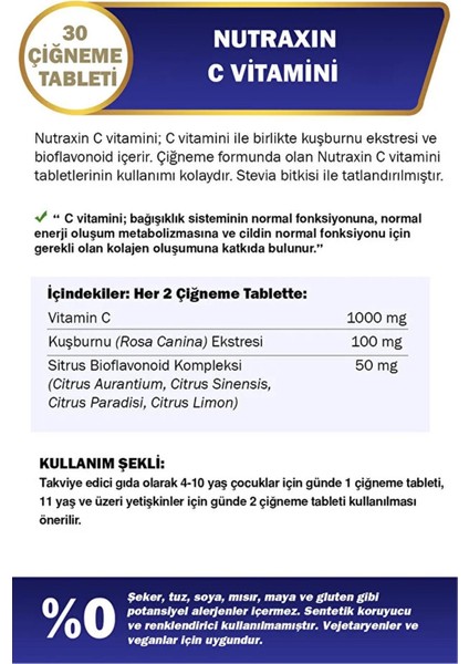 Asfstore Nutraxin Vitamin C 500 Mg 30 Çiğneme Tablet fiyatları