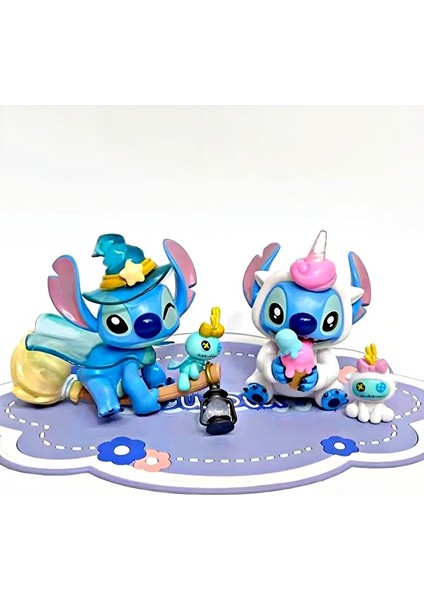 Stitch Premium Seri Büyük Boy Figür 11 cm Aksesuarlı Parçalar Süpürgeli Cadı ve Unicorn 2li Set