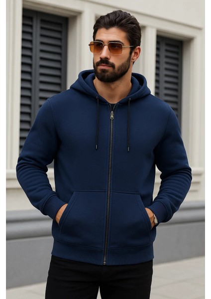 Erkek Kışlık Oversize Mavi Kapsonlu Fermuarli Sweat fiyatları