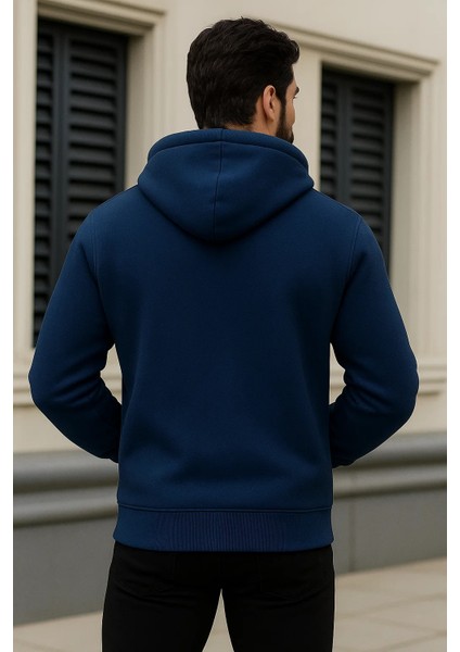 Erkek Kışlık Oversize Mavi Kapsonlu Fermuarli Sweat indirimleri