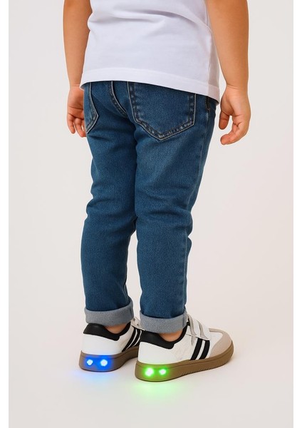 Günlük Unisex Çocuk Şeritli Siyah Beyaz Işıklı Sneaker Cırtlı Hafif Rahat Spor Ayakkabı modelleri