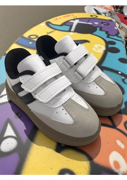 Günlük Unisex Çocuk Şeritli Siyah Beyaz Işıklı Sneaker Cırtlı Hafif Rahat Spor Ayakkabı indirimleri