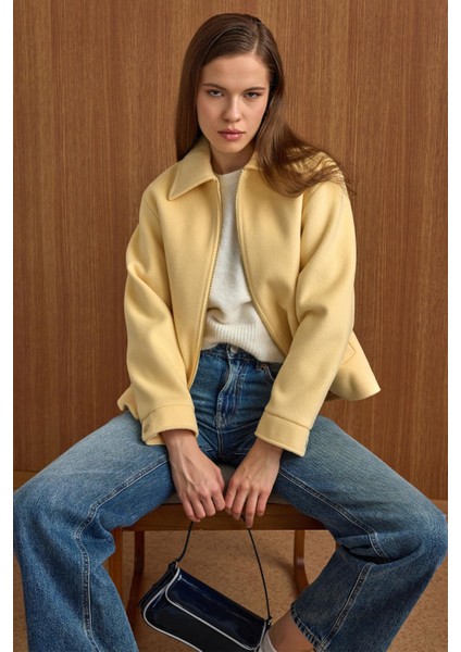 Fermuar Kapamalı Oversize Kısa Kaban SARI 3157 fiyatları