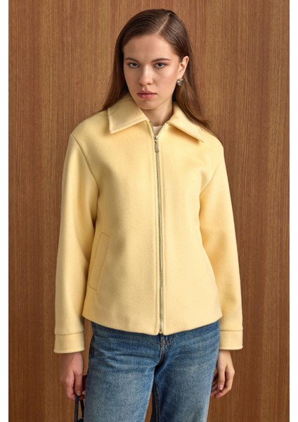 Fermuar Kapamalı Oversize Kısa Kaban SARI 3157 modelleri