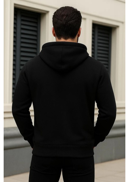 Erkek Kışlık Oversize Siyah Kapsonlu Fermuarli Sweat indirimleri