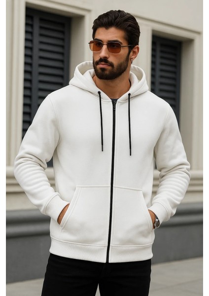Erkek Kışlık Oversize Beyaz Kapsonlu Fermuarli Sweat fiyatları